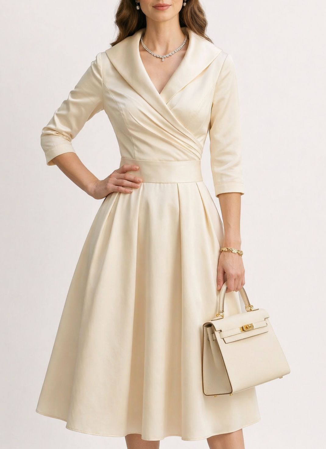 Vestido Midi Elegante com Corte Envelope e Modelagem Evasê