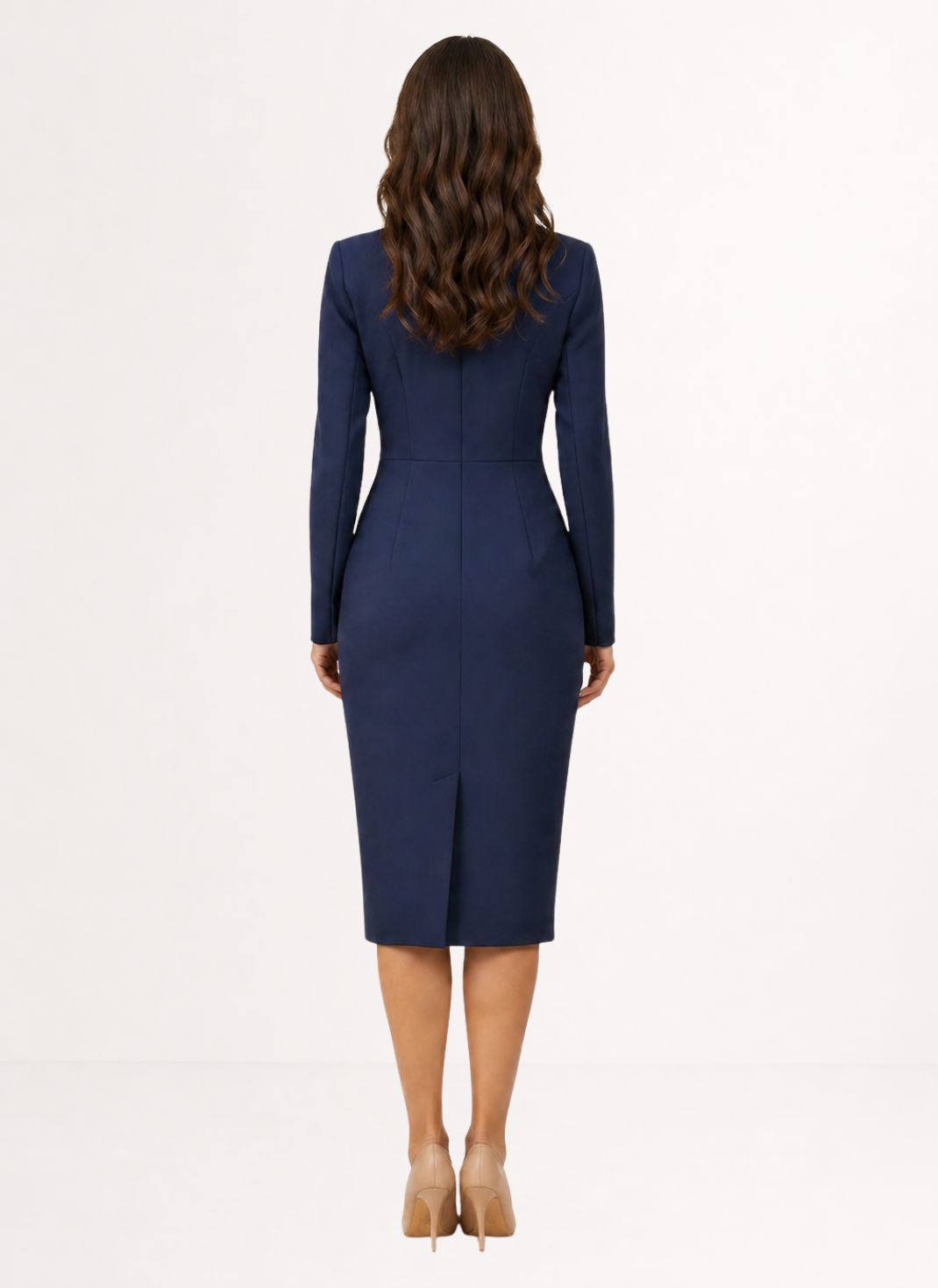 Vestido Midi Elegante com Lapela e Caimento Acinturado