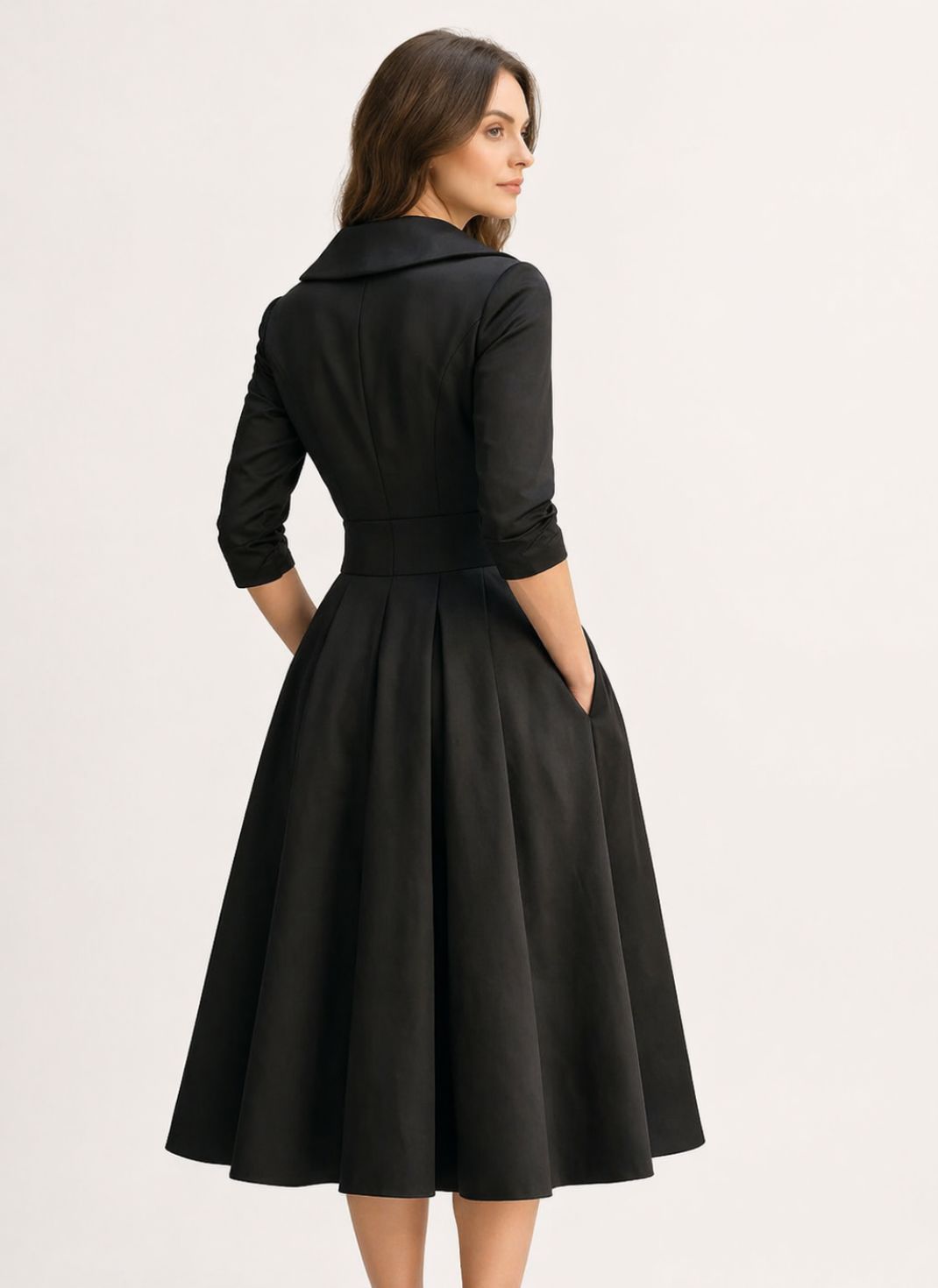 Vestido Midi Elegante com Corte Envelope e Modelagem Evasê