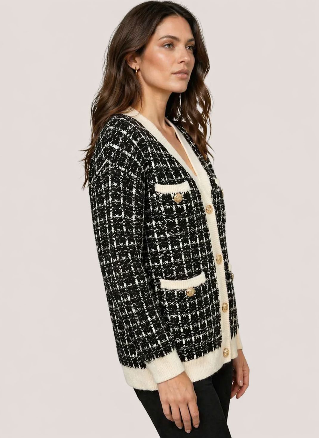 Cardigã Feminino de Tricô Tweed