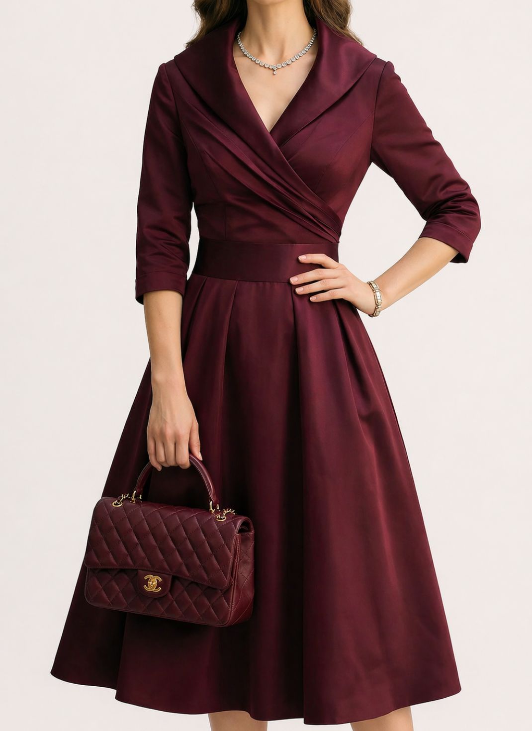 Vestido Midi Elegante com Corte Envelope e Modelagem Evasê