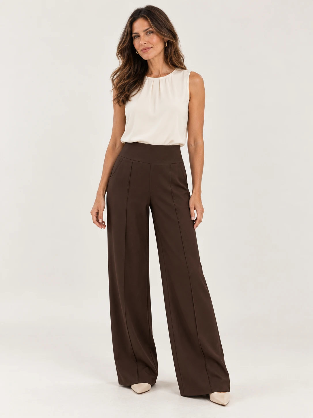Calça Pantalona de Cintura Alta com Bolsos Laterais