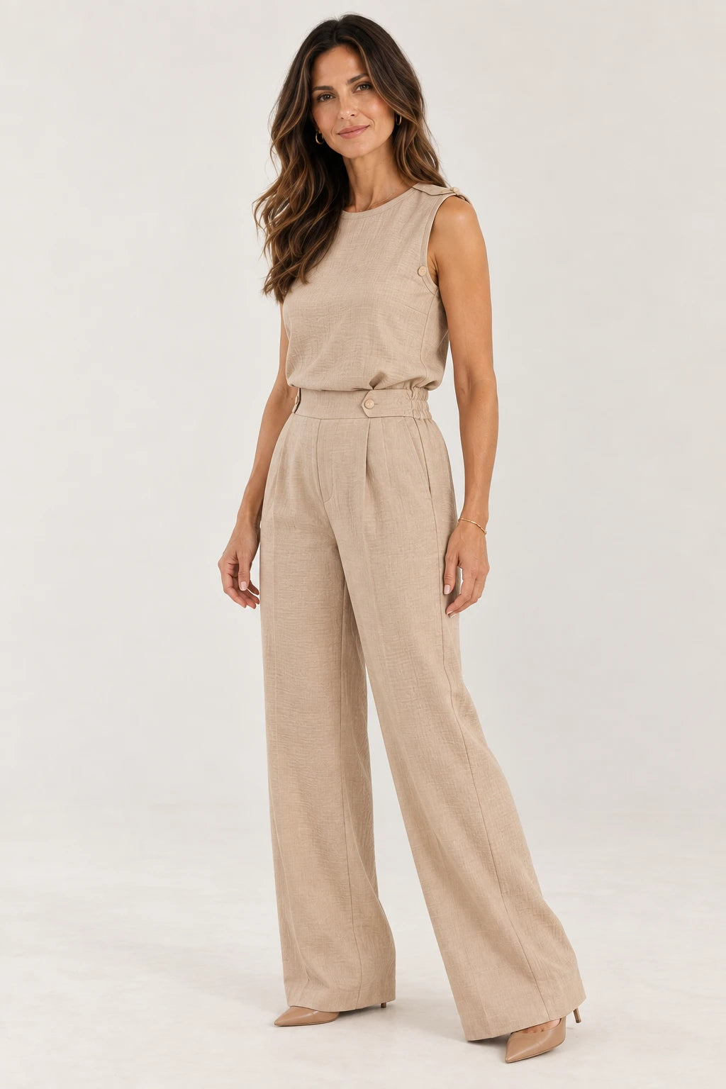 Conjunto de Blusa sem Mangas e Calça com Cintura Estruturada