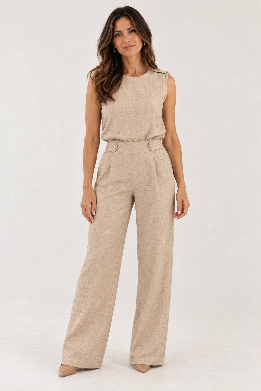 Conjunto de Blusa sem Mangas e Calça com Cintura Estruturada