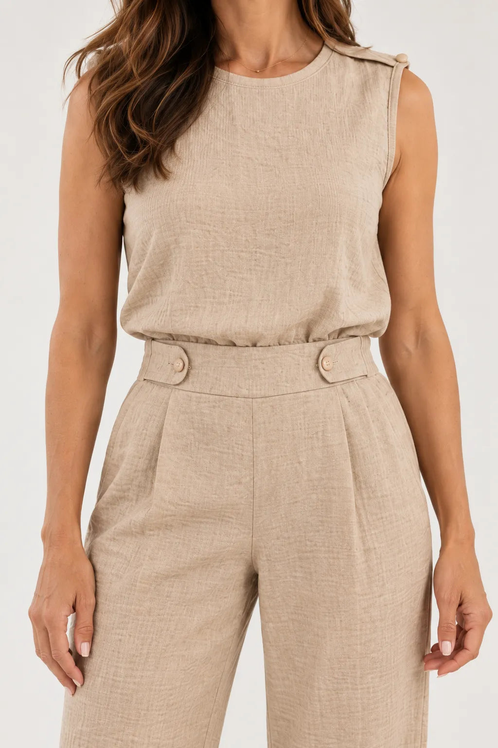 Conjunto de Blusa sem Mangas e Calça com Cintura Estruturada
