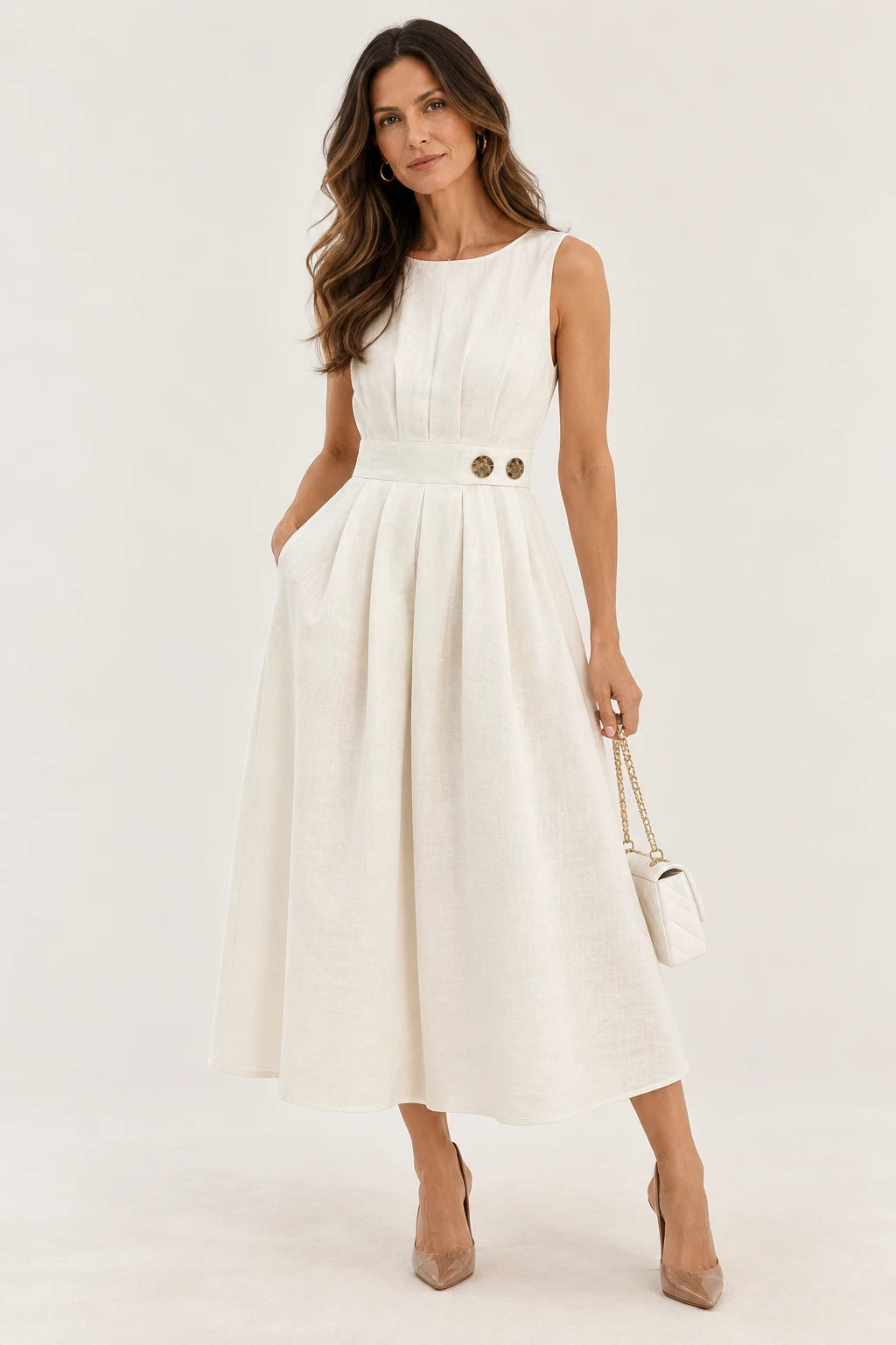 Vestido Longo Evasê com Cintura Marcada