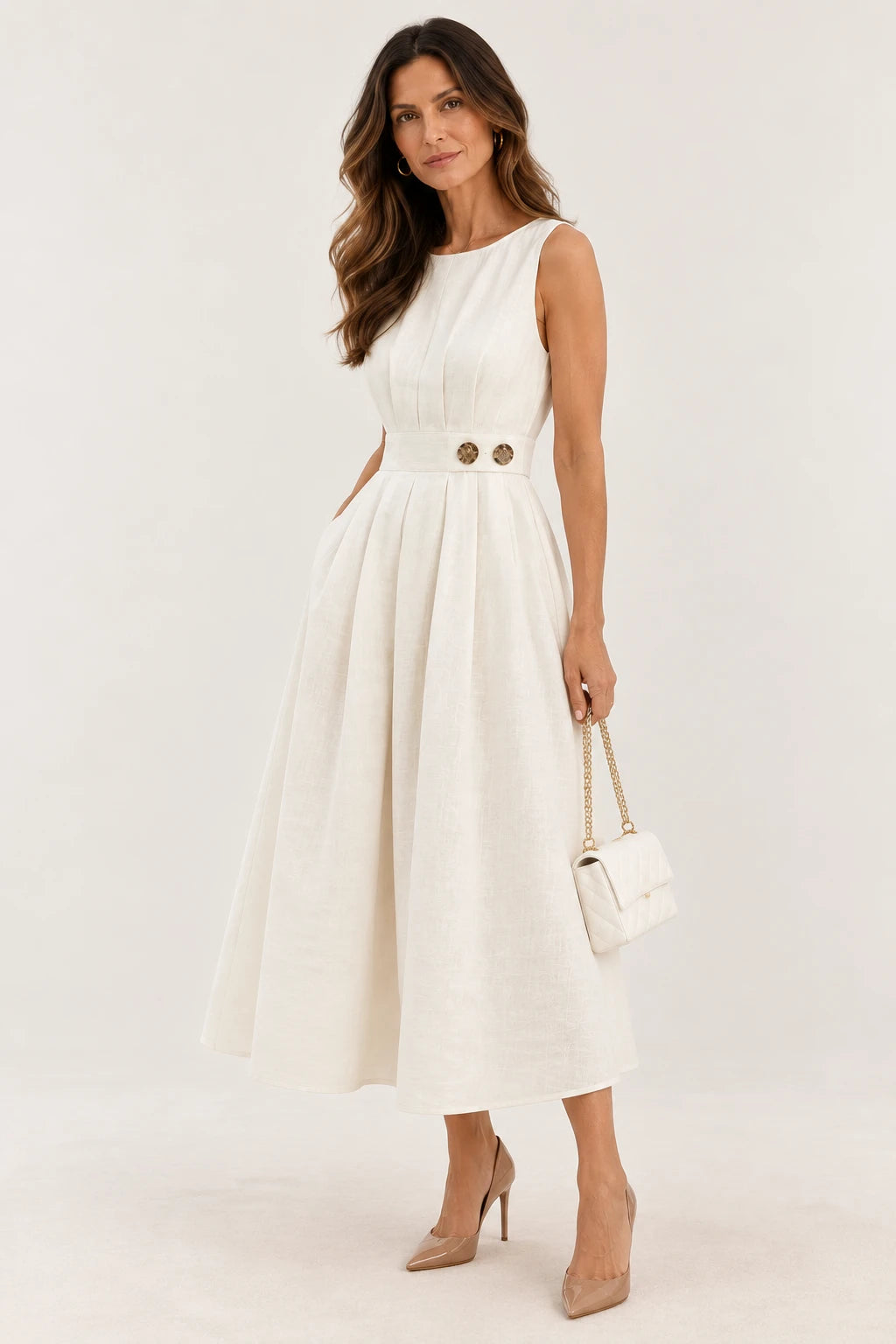 Vestido Longo Evasê com Cintura Marcada