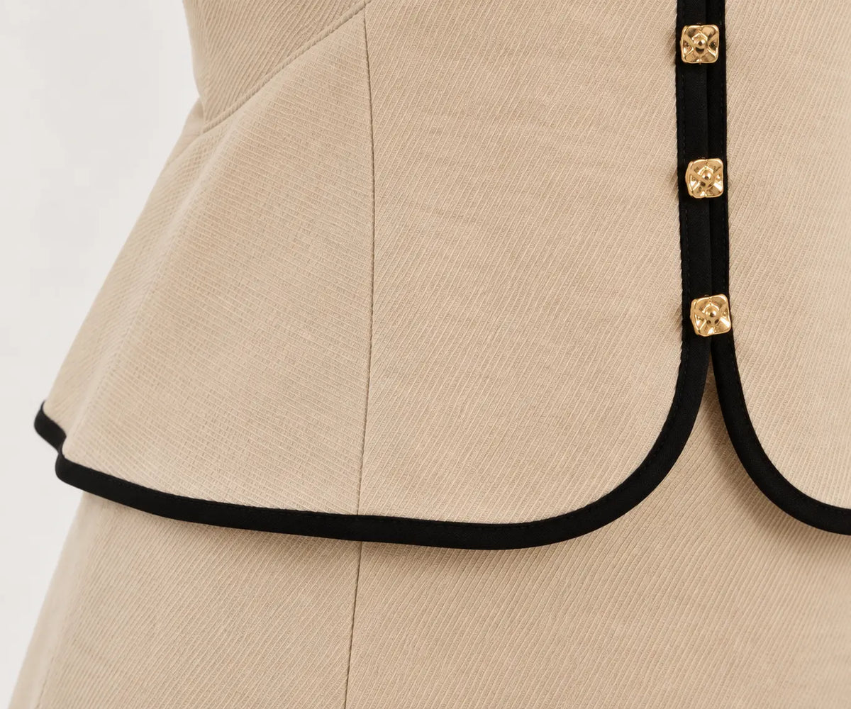 Vestido Midi com Decote V e Detalhes Contrastantes