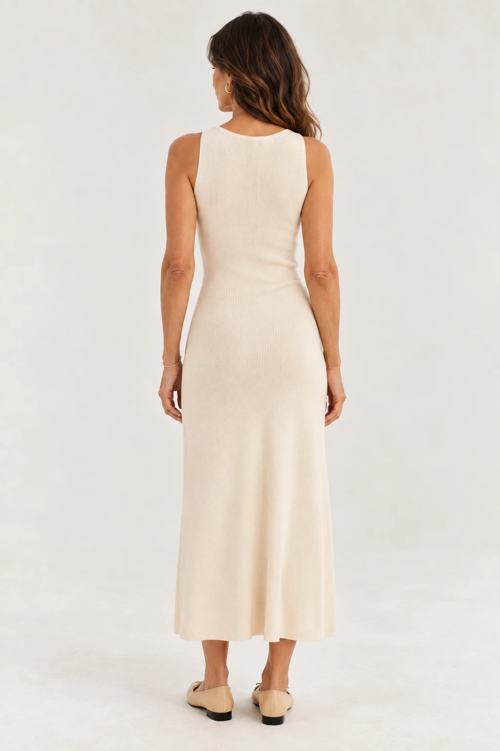 Vestido Midi de Tricô com Abotoamento Frontal